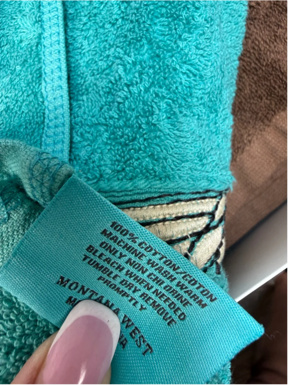 Montana West 6 Pc Embroidered Cross Hand Towel Set Western Turquoise Brown Cream